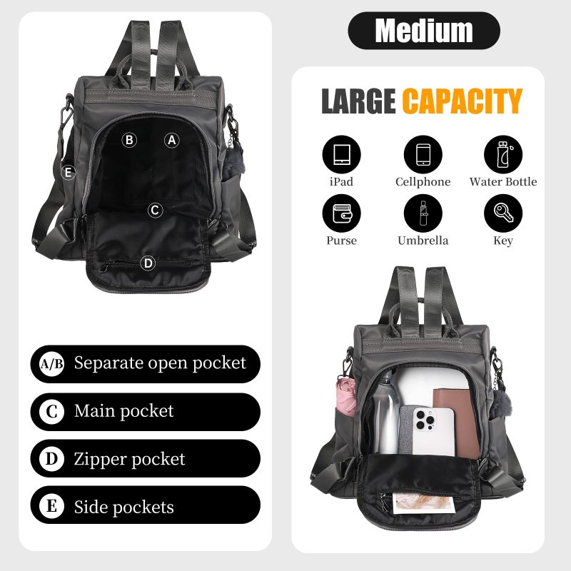 PINCNEL Women Backpack Purse Waterproof Nylon Anti-theft Rucksack Lightweight Shoulder Bag - Image 3